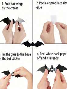 120/72/60/12pcs Halloween Bat Decorations, Halloween 3d Bat Wall Decor, Black Bat Wall Stickers, Black Bat Decals, Reusable, Suitable For Bathroom, Bar, Restaurant, Bedroom Door, Halloween Party Supplies, Winter Halloween Home Decor - Multiple Styles - View 5