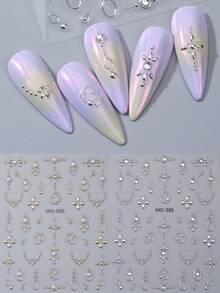金/銀波希米亞法式風格美甲貼紙，金屬幾何金銀色貼花搭配白色珍珠亮鑽，自黏式裝飾美甲配件，適合女性與女孩 DIY 沙龍美甲 - 彩色 - 查看 12