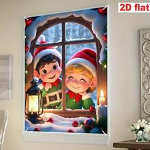[Party Banner]1pc, Polyester Material, Christmas Theme Window Banner, Elf Wearing Christmas Hat Design, For Christmas - Christmas Elf Hat - View 6