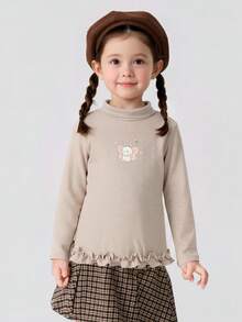 Balabala Girls & Baby Long‑Sleeve T‑Shirt Soft‑Cozy New Winter Base Layer Top Daily‑Ready Inner Wear For Little Young Girl - Brown Tone - View 1