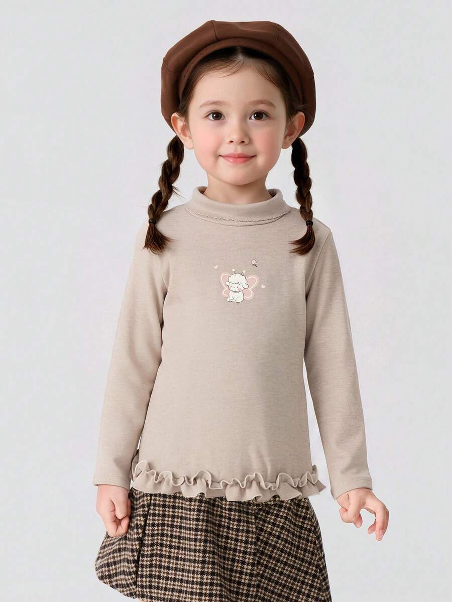 Balabala Girls & Baby Long‑Sleeve T‑Shirt Soft‑Cozy New Winter Base Layer Top Daily‑Ready Inner Wear For Little Young Girl - Brown Tone - View 1