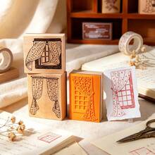 Wooden Stamp, Vintage Curtain Decorative Stamp, Suitable For Planner, Scrapbook, Diary, Photo Album DIY Crafts - Multicolor - View 2