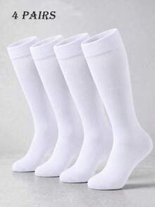2/3/4 Pairs Spring/Summer Lightweight Men's Business Calf Socks, Solid Color Versatile Long Socks, Comfortable Moisture-Wicking Breathable Soft, Unisex Style - Suitable For Daily Casual, Outdoor Sports Wear, Perfect Gift To Share With Family, Friends And Colleagues - White - View 9