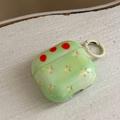 Funda creativa de moda con estampado tie-dye verde aguacate, estrella y cereza, con anillo colgante para auriculares, apta para AirPods de 4ª generación, funda linda para auriculares Apple de 2ª y 3ª generación, nueva funda protectora colgante Airpodspro 3, estilo coreano, funda para auriculares Pro 2, funda protectora para auriculares de niña, funda para auriculares de primavera y verano, regalo de cumpleaños, regalo festivo