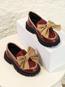 1 Pair New Fashion Cute Bow PU Pearl Hook & Loop Non-Slip Wear-Resistant Comfortable Versatile Girls Mary Jane Loafers, Suitable For Spring And Autumn Outdoor, Daily, Party And School Wear - Ginger - View 7