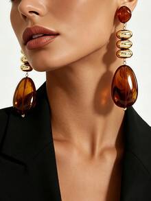 1 Pair Exaggerated Bold Polished Metal Geometric Connected Earrings Studs Dangle - Multicolor - View 4