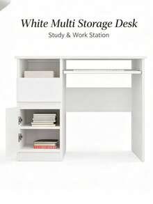 51*98.5*75.5 Cm Nordic Style White Oak Desk, Made Of Durable Engineered Wood, Practical Table, Functional Office Desk, Versatile Computer Desk, Multi-Purpose Tables, Sturdy Work Table, Practical Office Desk, Classic Office Furniture - White - View 6