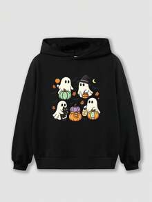 1pc Boys Halloween Sweatshirt, Cute Little Ghost Pullover, Boys Daily Party Sweatshirt, Holiday Gift - Black - View 2