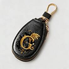 Litchi Pattern Key Bag -Black Gold Letters A-Z Car Key Protection Cover,PU Key Storage Clip,Zipper Bag,Car Key Storage Device,Car Keychain,Unisex Gift - Multicolor - View 40