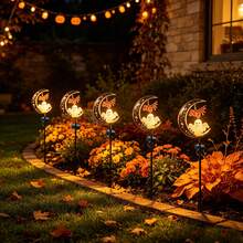 Solar Powered Crescent Moon Ghost Garden Stake Light, Halloween Outdoor Yard Ornament With BOO Letter & Spider Web Detail, Path Decor Light - Little Ghost Letter Cake Topper - View 2