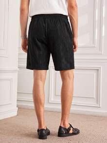 Men's Lightweight Breathable Embossed Shorts | Elastic Waist Drawstring Casual Shorts With Embossed Logo - Black - View 2