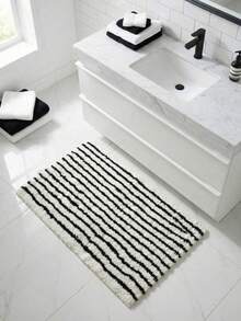 1pc Faux Cashmere Striped Print Bathroom Mat, Soft Square Durable Luxury Carpet, Dotted Non-Slip Backing, Halloween Christmas Theme Doormat, Home Furniture Decor Rug - Multicolor - View 2