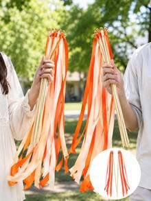4/18/32pcs Wedding Bell Ribbon Sticks, Orange Ribbon Tassel Sticks, Suitable For Baptism Party, Wedding Ceremony, Holiday Celebration, Bridal Shower Decoration, Birthday Party, Wedding Decoration, Halloween Decoration, Autumn Home Decor - Multicolor - View 4