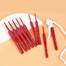 Set 9 buah Jarum Rajut Elegan Warna Merah dengan Pegangan Lembut, Jarum Rajut Ergonomis Aluminium dengan Pegangan Silikon Anti Selip, Mudah Memasukkan Benang Tanpa Tersangkut, Tahan Lama dan Mudah Digunakan, Cocok untuk Proyek Merajut dan Merenda, Alat Rajut, Perlengkapan Kerajinan Benang - Berbagai gaya - View 4