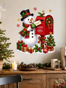 1pc Christmas Santa Snowman Letter To Santa Mailbox Wall Sticker, Cute Holiday Mailbox Scene Wall Decal With Santa Claus Snowman Christmas Tree Gift Box Design, Self-Adhesive PVC Removable Waterproof Wall Decor Sticker For Christmas Home Decoration - Christmas Wall Decals - View 3