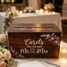 1. Wedding Card Box, Deep Wood Color Blessing Card Storage Box, Wedding Reception Desk Decor Ornament - A - View 1