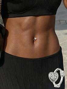 1pc S925 Sterling Silver Luxury Sweet Zirconia Navel Ring, Suitable For Daily Wear Or Gift - Single - View 1