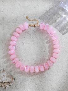 1pc Women's Fashion Minimalist Dopamine Candy Color Exaggerated Beaded Necklace, Versatile For Daily Wear - Light Pink - View 4