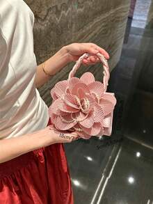 Dedoo 女款粉色晚宴手拿包，方形硬殼包，3D條紋玫瑰花裝飾，珍珠飾邊手柄，浪漫仙女風新娘婚禮約會包 - 粉色 - 查看 10