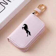Galloping Horse Silhouette Key Fob Case Crossgrain Leather Zipper Keychain Wallet With Silver Metal Hook - Multicolor - View 12