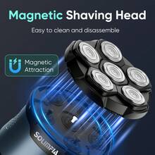 Men's Magnetic 6-Blade Electric Shaver, Home Hair Clipper, Beard And Head Hair Trimmer - Blue - View 8