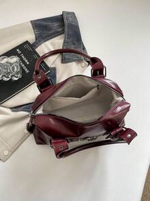 Shoulder Bag With Rivet Decor, Detachable Strap And Zipper Closure, Cool Style Underarm Bag, Women's Bag, Unique Niche Design, Suitable For Daily Outings, Dates, Commuting And Casual Crossbody Wear - Burgundy - View 7
