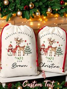 Customized Santa Claus Gift Bag, Customized Christmas Party Gift Bag, Customizable Name/Text, Train And Snowflake Pattern, Lightweight And Durable, Foldable Travel Makeup Storage Bag, Holiday Party Supplies, Christmas Drawstring Gift Bag, Christmas Countdown Bag, Fun Design, Perfect For Celebrations And Party Gifts (Random Drawstring Color) - Multicolor - View 5
