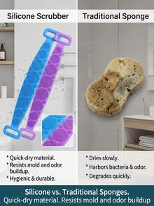 1pc Silicone Back Scrubber Bath Towel, Suitable For Daily Body Exfoliation And Massage, Shower And Bathroom Use, Unisex, Body Scrubbing Exfoliation Tool, Practical Bath Accessory, Suitable For Home Shower, SPA Care And Daily Body Care - Multicolor - View 8