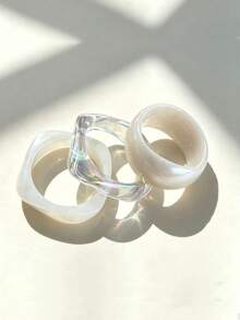 3pcs/Set Vintage Exaggerated Thick Resin Bracelet Set, Women's Fashion Geometric Design Bracelets - White - View 2