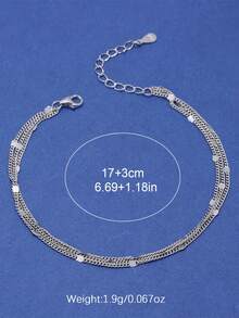 SYMFNY 1pc Ins Minor Style 925 Sterling Silver Staggered Square Slice Lobster Clasp Adjustable Three‑Layer Bracelet For Women Anniversary Jewelry Gift - Silver - View 4
