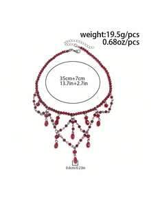 1pc Vintage Gothic Style Red Crystal Beaded Necklace, Multi-Layer Tassel Choker, Women's Daily Party Accessory - Burgundy - View 6