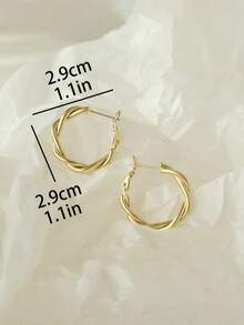 1 Pair Fashion Geometric Twisted Minimalist Hoop Earrings, Niche Design, Suitable For Teenage Girls' Daily And Holiday Wear - Gold - View 4