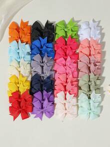 40pcs Ribbed Satin Bow Hair Clips, Multi-Color Solid Side Bang Clips, Minimalist Daily Versatile Hair Accessories For Organizing Loose Hair And Bangs - Mixed color - View 3