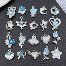 5/20pcs Silvery Plated Blue Rhinestone Charms Dolphin Shell Star Heart Butterfly Owl Pendant For DIY Bracelet Necklace Earring Jewelry Making Findings - Blue - View 2