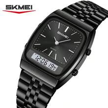 SKMEI 2585 Stainless Steel Dual Time Luxury & Fashion Watch Simple Pointer Big Dial Watches For Men - Black - View 8
