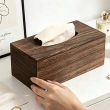 1 pieza Caja de pañuelos de madera de nogal con tapa abatible rectangular de estilo nórdico minimalista, caja de almacenamiento de pañuelos de unicolor con grano de madera natural, ranura de pañuelos suave, soporte de pañuelos para tocador, uso diario en el hogar, regalo de inauguración de casa, regalo de Navidad, para todas las estaciones - Café integral - Ver 3