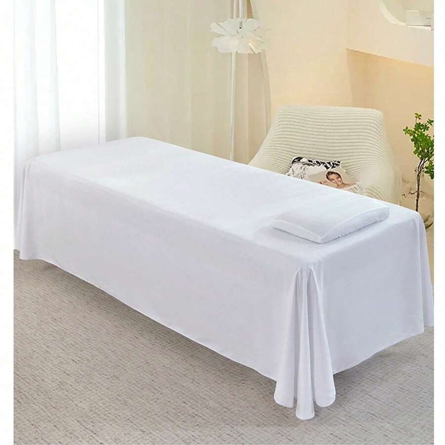 1pc Solid Color Bed Skirt, Suitable For Beauty Salon Massage Spa Bed Sheet, Skin-Friendly Massage Bed Cover With Hole, 145*145cm - Multicolor - View 1