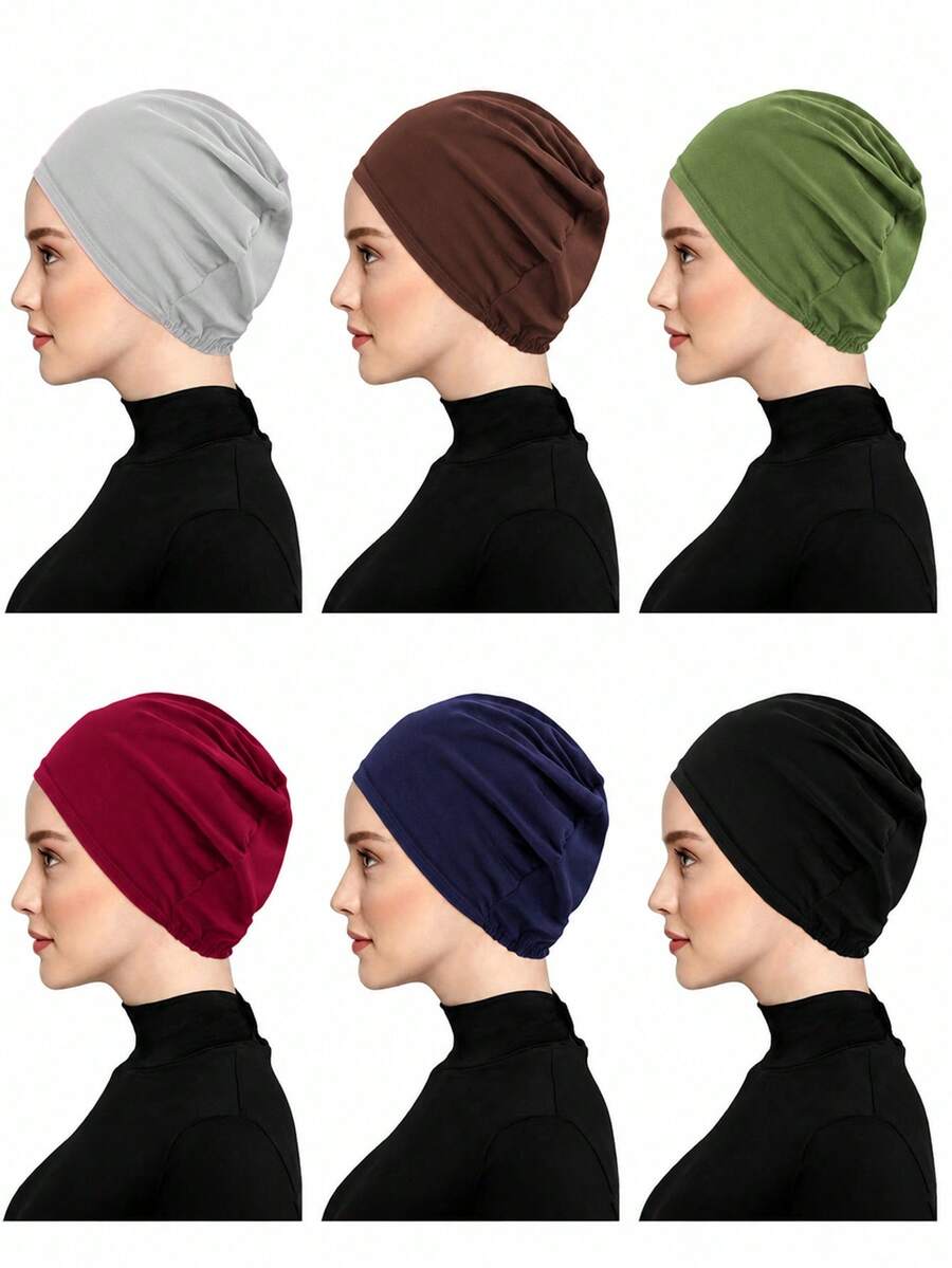 6/4/1pc Soft Elastic Lining Headscarf - Elegant Solid Color, Multi-Functional Headscarf, Fashionable Chemotherapy Hat, Suitable For Women - Ideal Choice For Casual Wear - Multicolor - View 1
