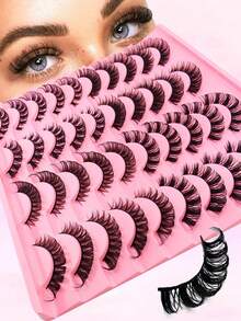 1 Set Mixed False Eyelashes, Russian Strip Lashes, D Curl, Wispy Natural Look, 16mm Fluffy Faux Mink Lashes, Like Eyelash Extensions, Fluffy Cat Eye Look, False Tail Lengthening Eyelash Set - Black - View 7
