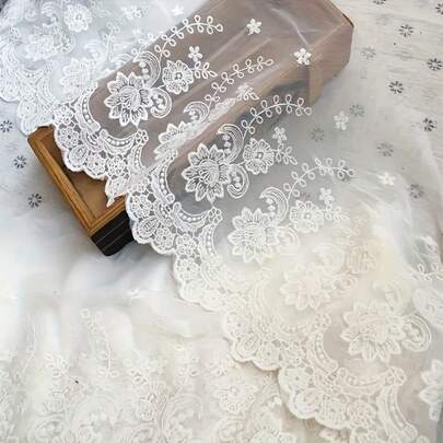 1/5 Yard European Rose Wedding Applique Lace, Non-Stretch Embroidered Lace Trim, Suitable For Sewing, Curtains, Tablecloths, Sofa Covers, Bridal DIY Clothing Accessories