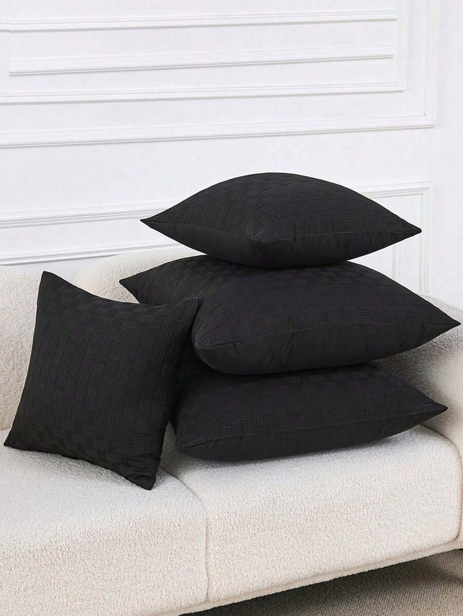 1pc Black Jacquard Decorative Pillow Case (Pillow Insert Not Included), Modern Minimalist Style Pillow Case Suitable For Sofa, Living Room Home Decor, Bedroom, Also Can Be Used For Car, High-End Minimalist Design, Suitable For Daily Use - Black - View 1