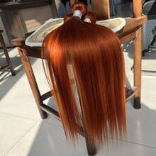 BINF 萬聖節 Cosplay 薑橘色直髮真人髮束 3 件組 10-30 英吋 毛鱗片對齊 Remy 髮編織,柔軟絲滑真人髮接髮,適合女性派對造型,顏色 350 直髮束 - S350 - 查看 4