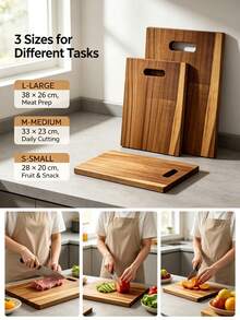 Solid Wood Cutting Board With Hanging Hole, Kitchen Accessories, Home Goods, Kitchen Essentials, Kitchen Decor, Multi-Functional Food Preparation Board, Suitable For Meat, Fruit, Vegetables, Cooked Food Platter - Brown - View 3