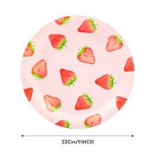 7/9 Inch Strawberry Series Printed Disposable Paper Plates, Floral Strawberry Disposable Party Plates, Party Decorations, Disposable Party Supplies, Birthday Party, Gift Party, Celebration Disposable Tableware - Pink Strawberry - View 2