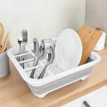 Foldable Dish Drying Rack & Colander, Compact PP + TPR Kitchen Drainer With Drainage Holes, Space-Saving Dish Rack For Plates, Cups, Fruit & Vegetables, Grey & White, 35 X 28 Cm - View 5