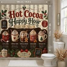1pc/4pcs Christmas American Hot Cocoa Menu Multi-Functional Bathroom Decor Shower Curtain Set, Free 12 Hooks, Premium Holiday Atmosphere, Bathroom Mat, U-Shaped Floor Mat And Round Toilet Lid Cover, Suitable For All Christmas Scenes Decoration - American Hot Cocoa - View 13