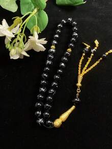 1pc 33-Bead Artificial Crystal Silver-Veined Prayer Beads, Vintage Gold Tassel Pendant Muslim Tasbih, Handheld Prayer Beads For Worship, Gold Carved Metal Accessory Tassel Style Islamic Prayer Beads Gift - Multicolor - View 3