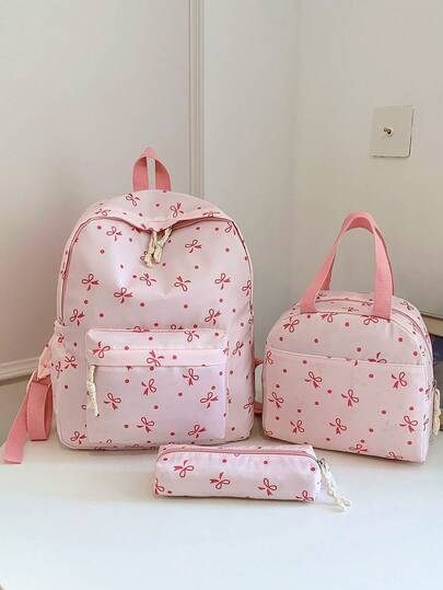 New Bow Print Laptop Backpack, Suitable For Elementary, Middle And High School Students