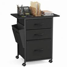 VASAGLE 3-Drawer File Cabinet, Mobile Printer Stand - Black - View 2