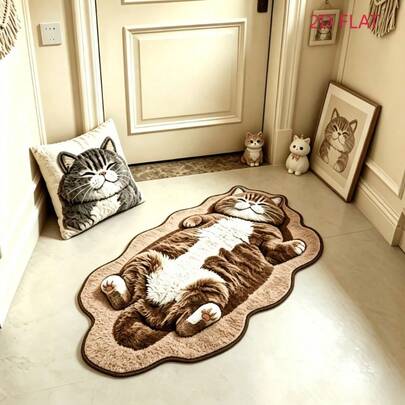 1pc Lazy Sleeping Cat Rug, Cute Tabby Cat INS Style, 2D Flat Print, Soft And Cozy Bedroom Decor, Healing And Beautiful Decorative Rug, Hand-Cut With 1-5cm Error, Vintage Warm Tone, Cat Lover's Favorite Decorative Rug, Bedroom Decor, Small Rug, Rug, Home Decor, Living Room Rug, Bedroom Rug, Outdoor Rug, Washable Rug